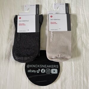 Lululemon Daily Stride Sparkle Quarter Sock Lot of 2 Black Pink Women’s Size L